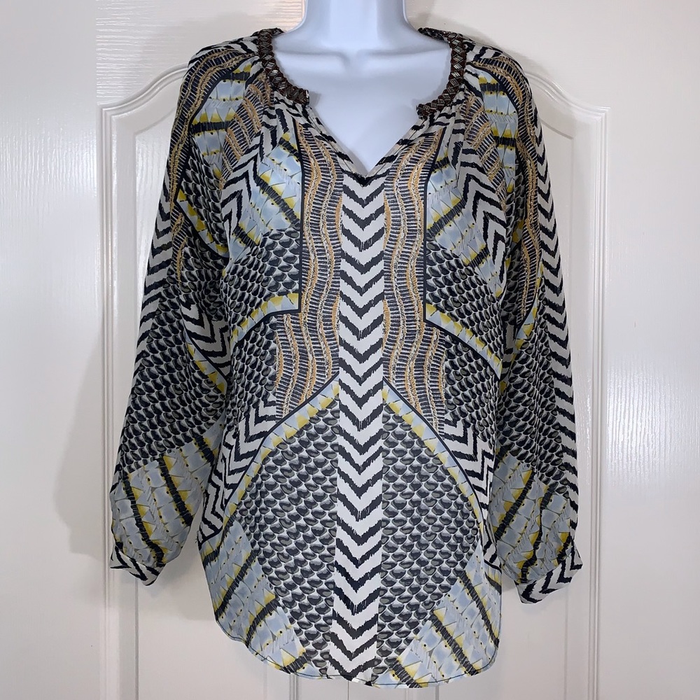 ☀️ Hale Bob Silk Geo Pattern Blouse
